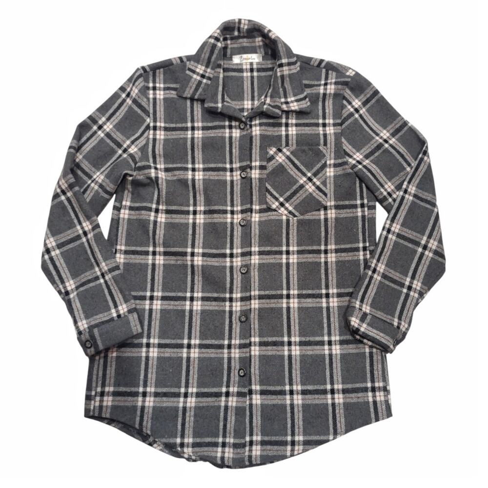 BRONXTON Mens Plaid Oversized Shirt Long Sleeve Flannel Style Button Up Size S